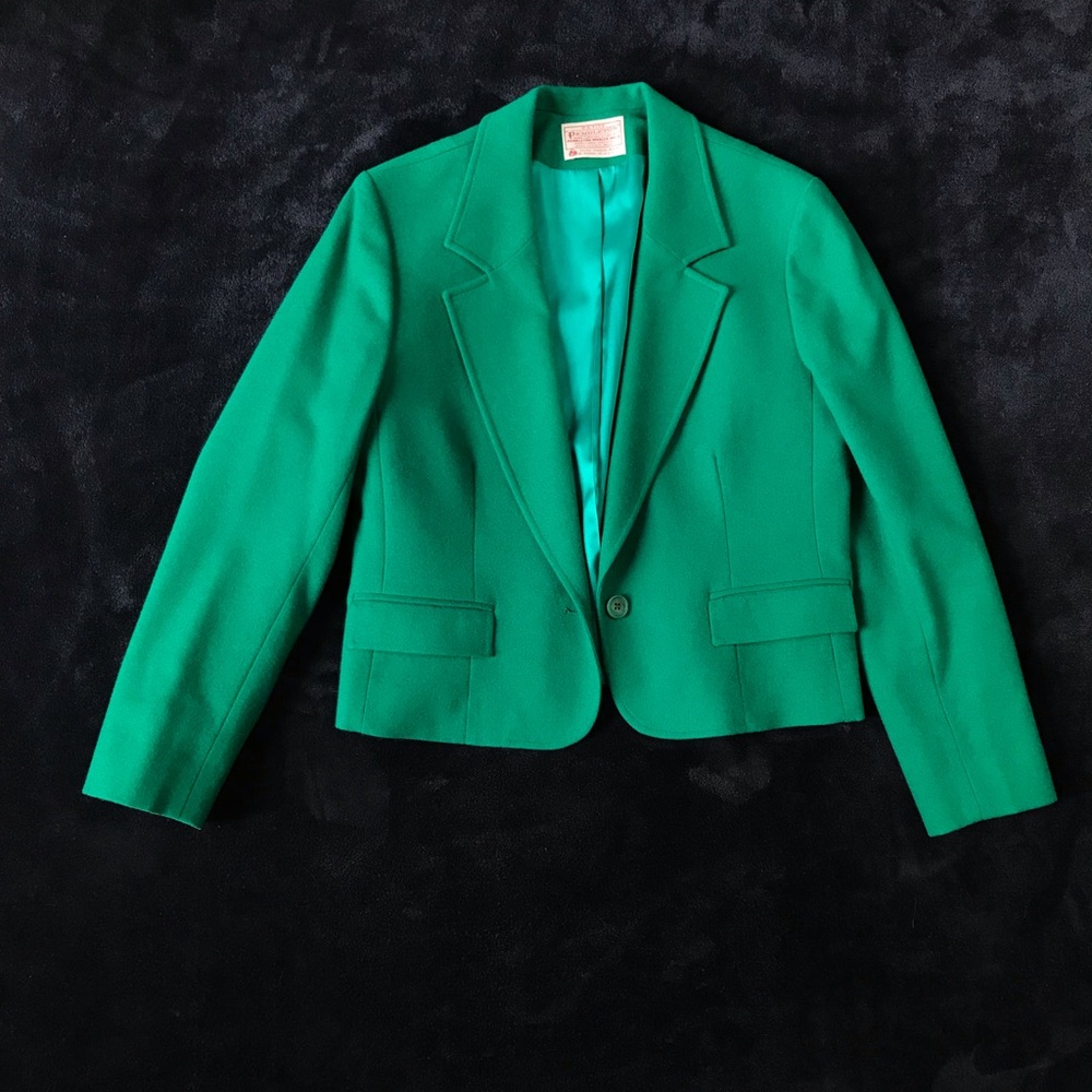 Vintage Pendleton Teal/Kelly Green Wool Blazer - XSP